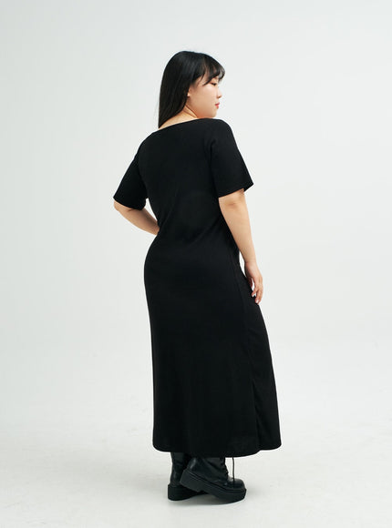 Plus Square Neck V Strap Maxi Dress IY24