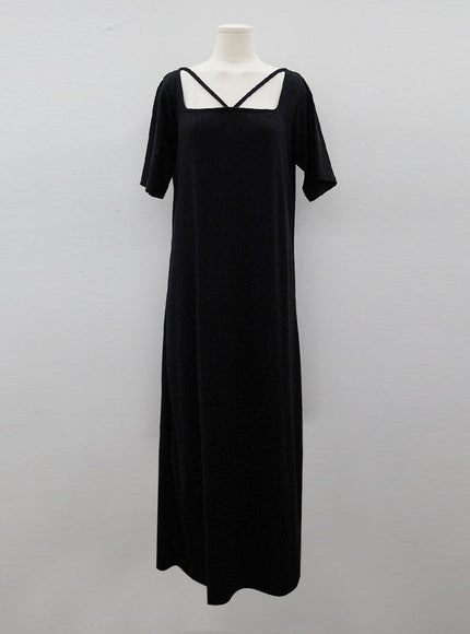Plus Square Neck V Strap Maxi Dress IY24