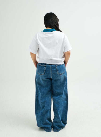 Plus Pintuck Wide Leg Denim Pants IY24