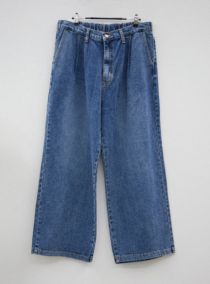 Plus Pintuck Wide Leg Denim Pants IY24