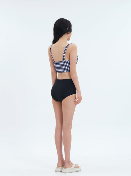 Navy Check Pattern Bikini Set