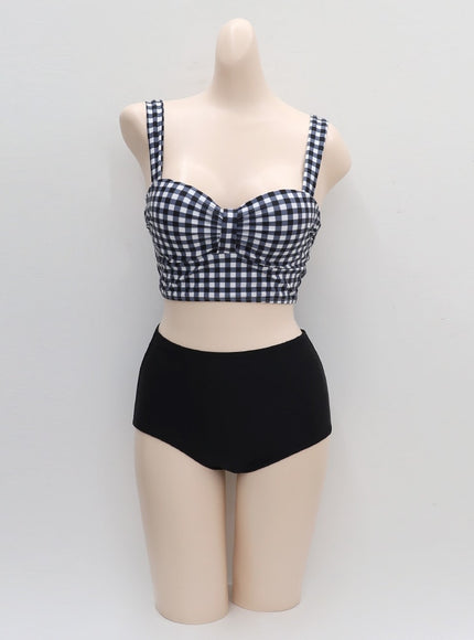 Navy Check Pattern Bikini Set
