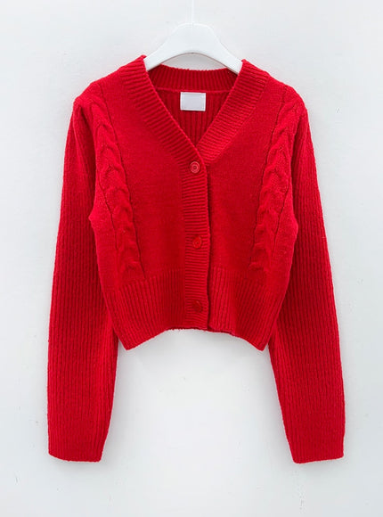 Cable Knit Cropped Cardigan J31