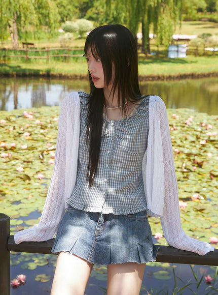 Plaid Frill Off-Shoulder Top CU519