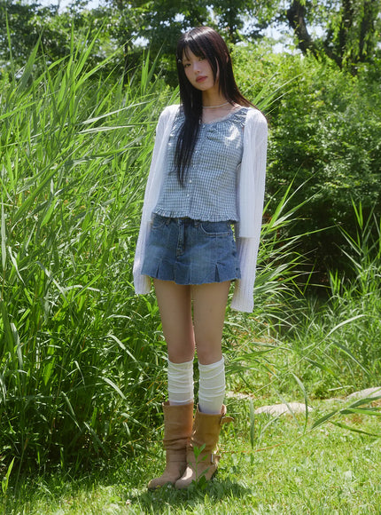 Plaid Frill Off-Shoulder Top CU519