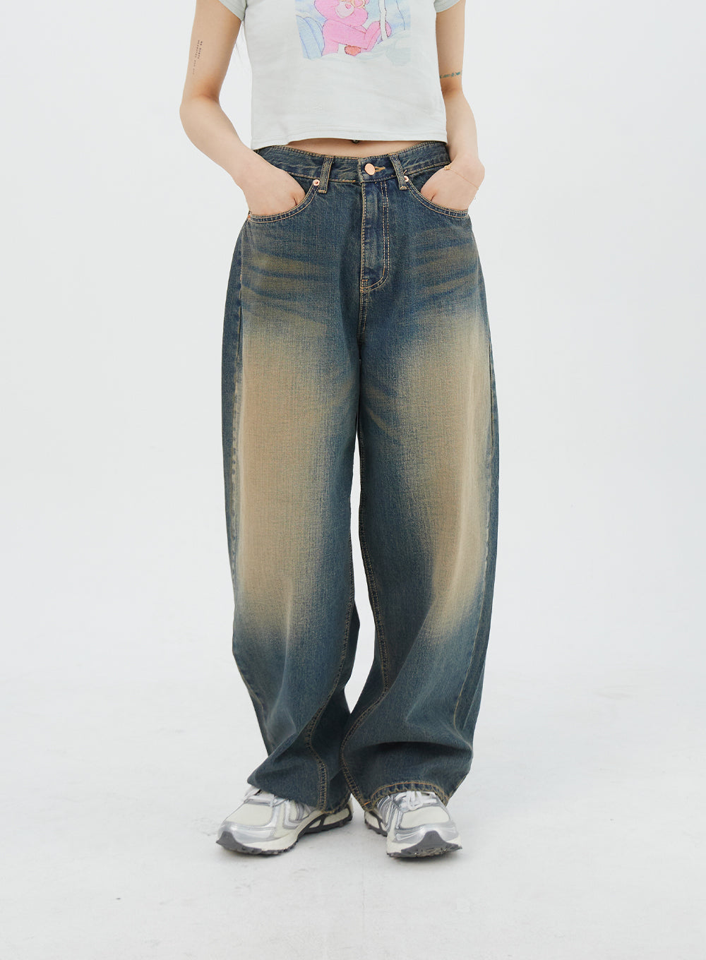Washed Wide Denim Pants - Korean Women's Fashion | LEWKIN Washed Wide Denim Pants - Korean Women's Fashion | LEWKIN