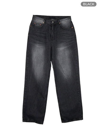 mens-loose-fit-straight-jeans-iu412 / Black