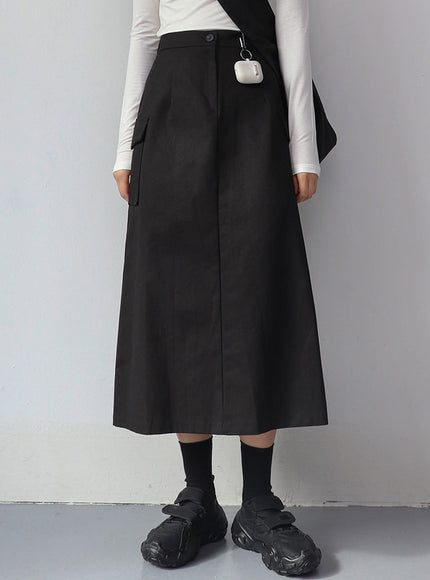 Simple High Waist Button Cargo Long Skirt CO05