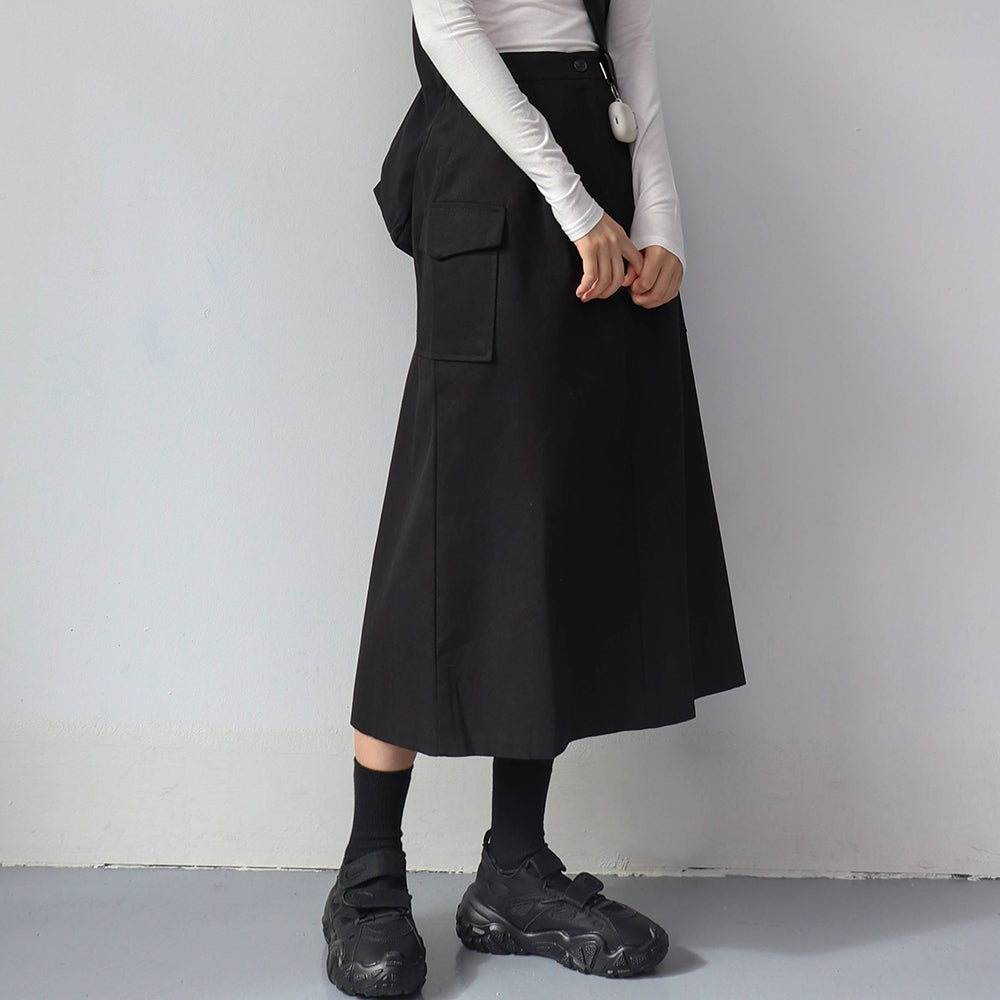 Simple High Waist Button Cargo Long Skirt CO05