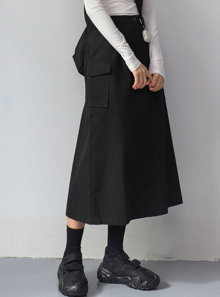 Simple High Waist Button Cargo Long Skirt CO05