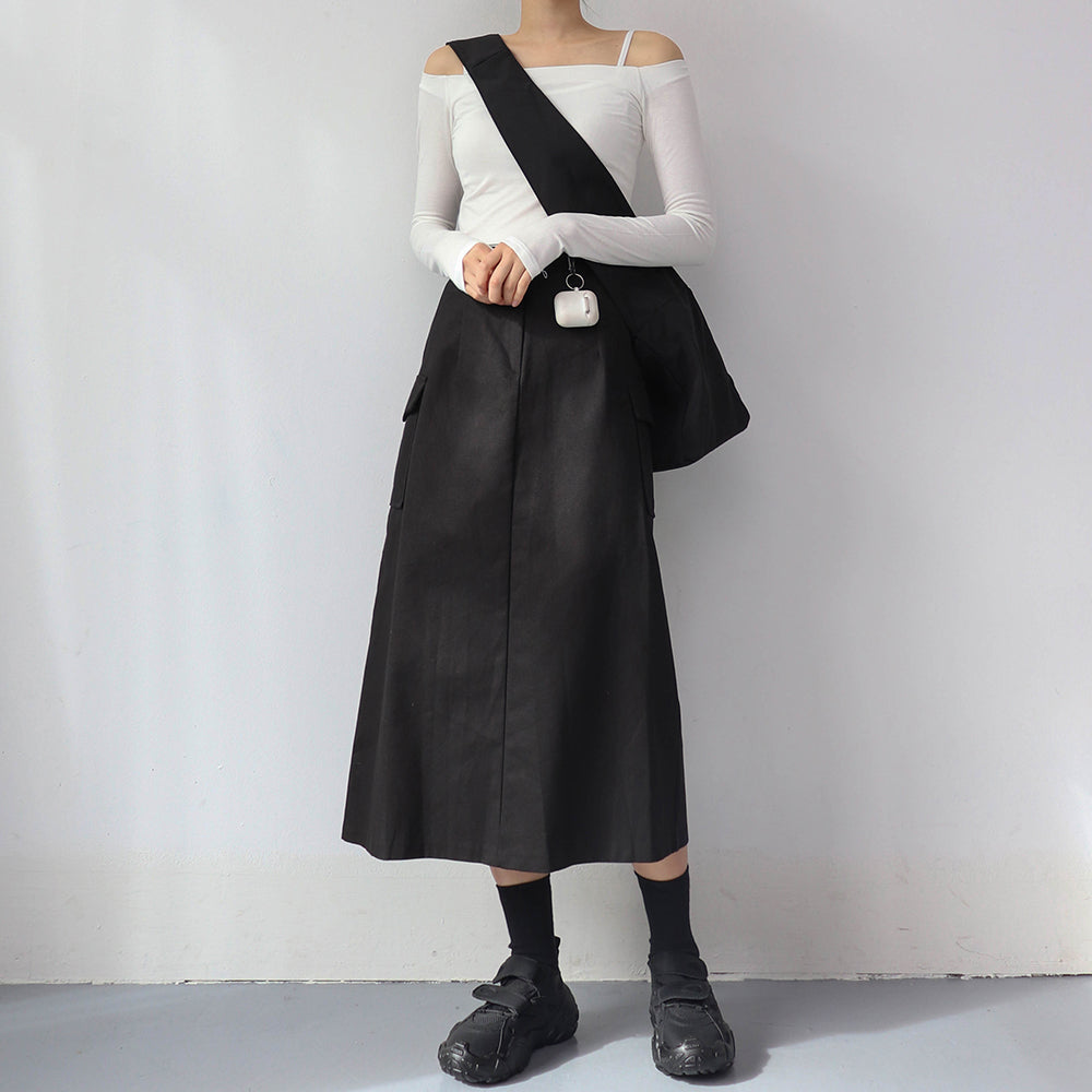 Simple High Waist Button Cargo Long Skirt CO05