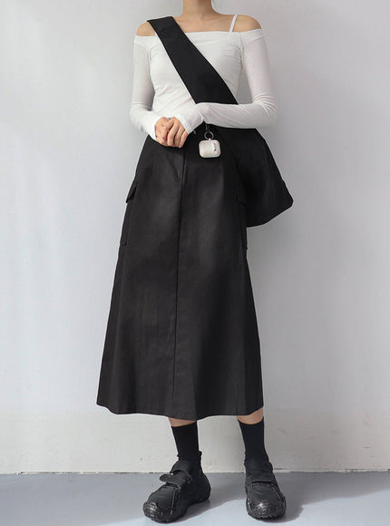 Simple High Waist Button Cargo Long Skirt CO05