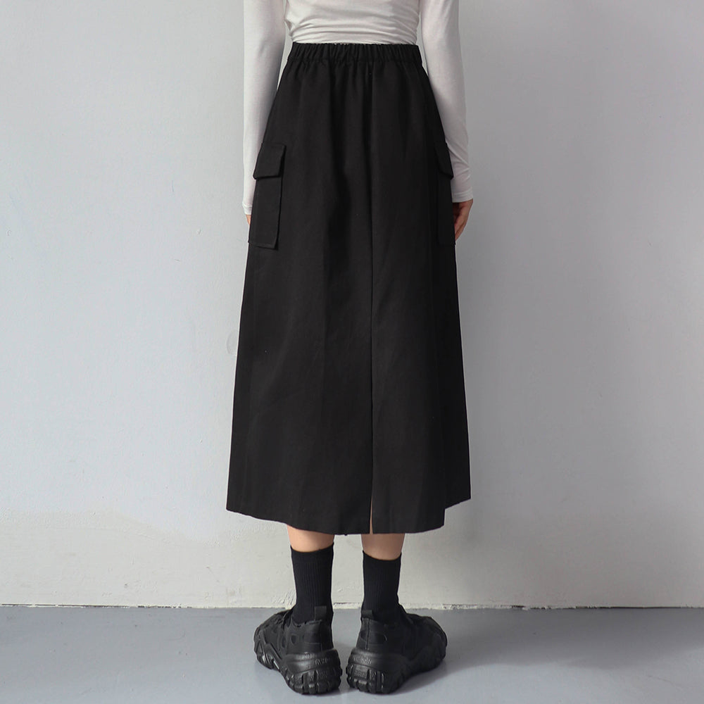 Simple High Waist Button Cargo Long Skirt CO05