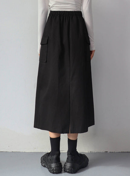 Simple High Waist Button Cargo Long Skirt CO05