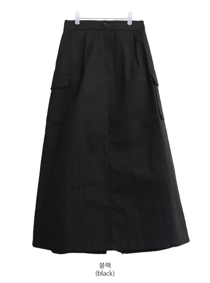 Simple High Waist Button Cargo Long Skirt CO05