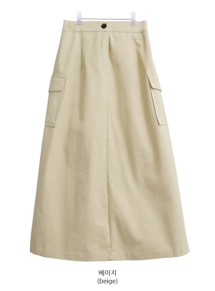 Simple High Waist Button Cargo Long Skirt CO05