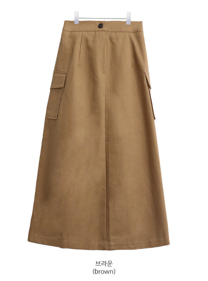Simple High Waist Button Cargo Long Skirt CO05