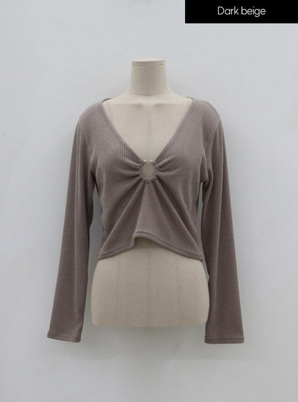 Plus Sexy V-Neck Crop Metal Ring T-Shirt IN04