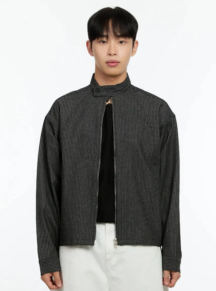 Men's Striped Denim Band-Collar Jacket IN525