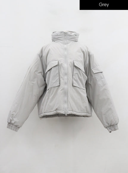 Plus Twin Front Pocket Hoodie Puffer Jacket ID27