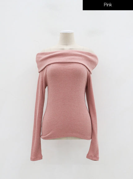 Ribbed Knit Off-Shoulder Top IJ318