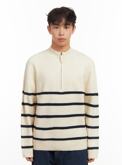 Men's Striped Half-Zip Knit Sweater ID431