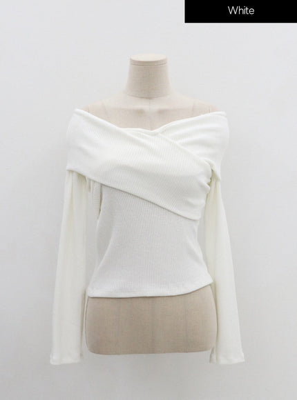 Off-Shoulder Cross Knit Long Sleeve T-Shirt IN07
