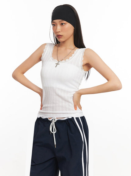 Lace-Trim Fitted Tank IA507