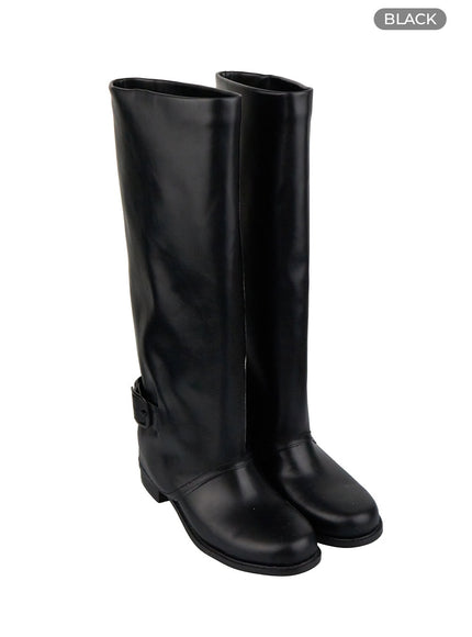 buckle-solid-faux-leather-knee-high-boots-ig405