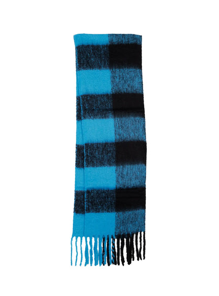 contrast-checkered-fringe-scarf-in513 / Black