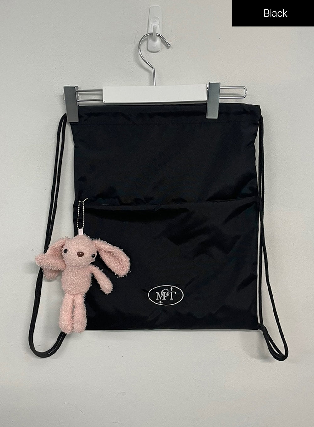 nylon-string-backpack-with-rabbit-key-chain-id329 / Black
