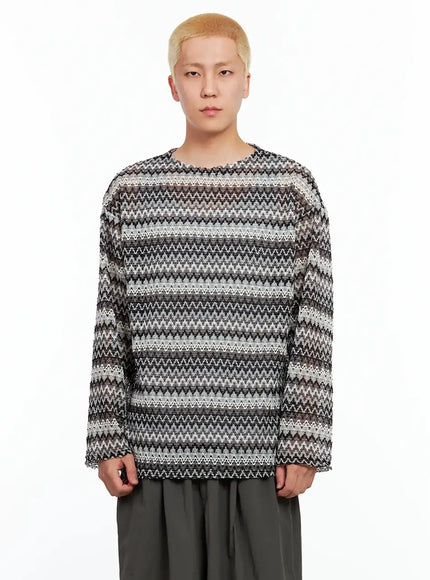 mens-grunge-mesh-long-sleeve-tee-il511 / Black