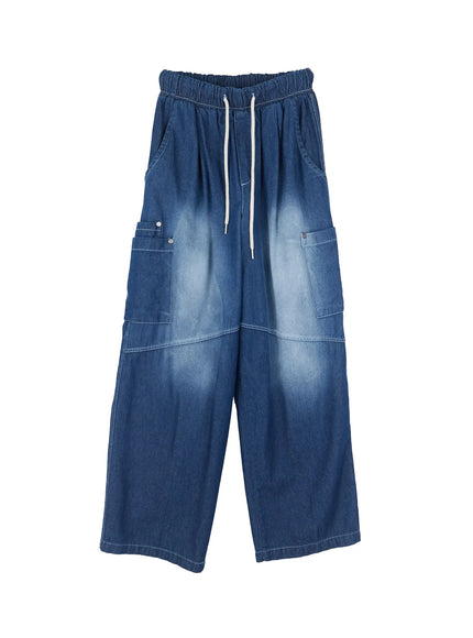 mens-rivet-detail-wide-jeans-il517 / Dark blue