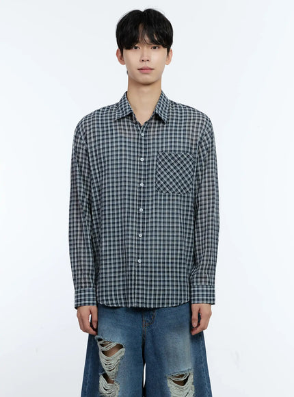 mens-plaid-button-up-top-ig501 / Dark blue