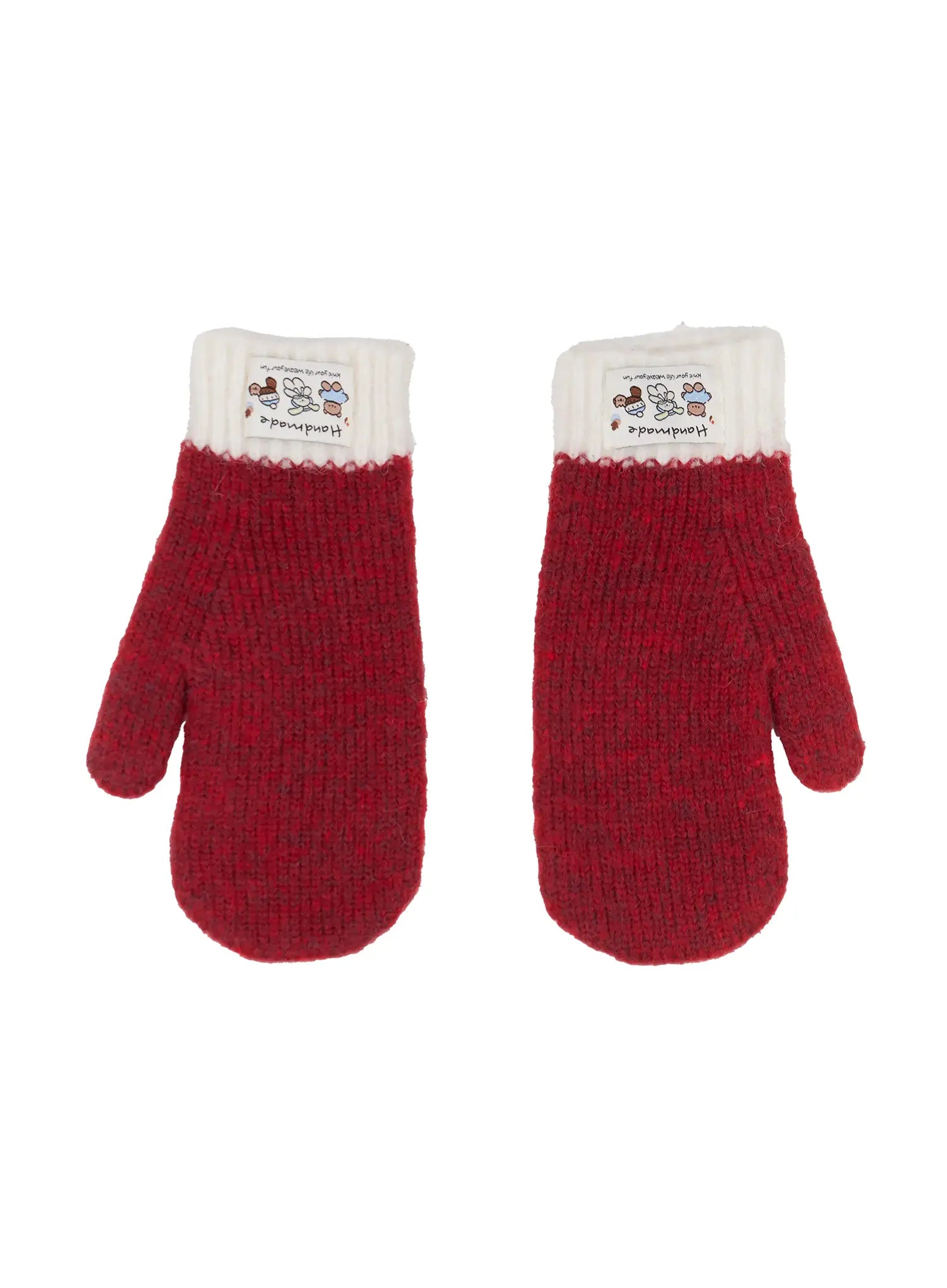 two-tone-doll-patch-mittens-in510 / Dark red
