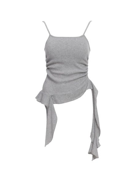 asymmetric-frill-long-tank-top-ic503 / Gray
