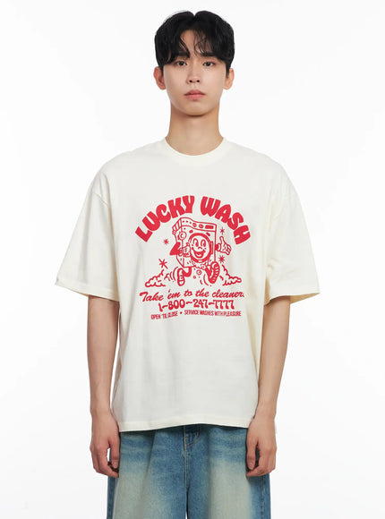 mens-vintage-lucky-wash-graphic-t-shirt / Light beige