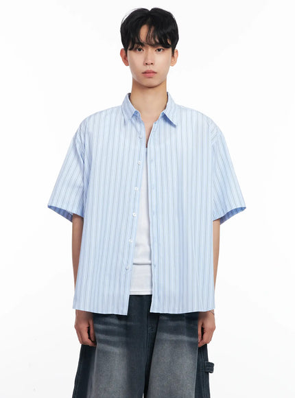 mens-striped-button-up-shirt-il504 / Light blue