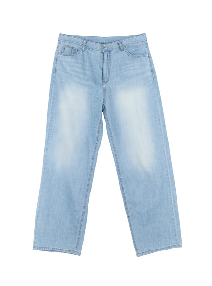 mens-washed-wide-denim-pants-il517 / Light blue