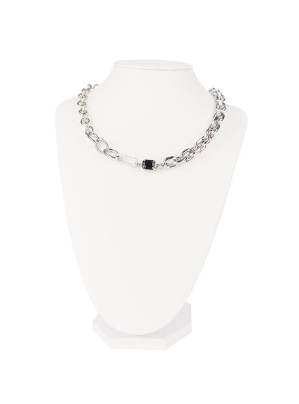 mens-staple-black-pendant-necklace / Silver