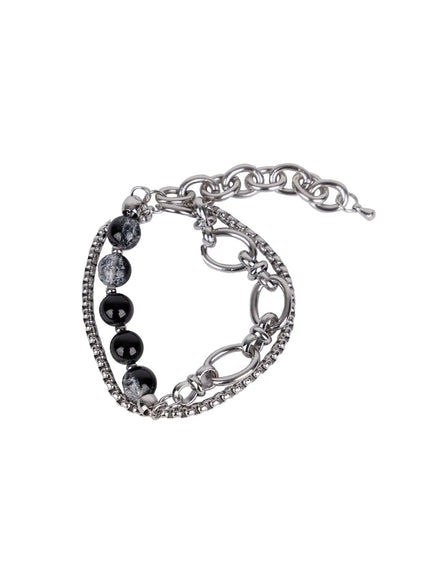 double-layered-chain-and-bead-bracelet-in510 / Silver