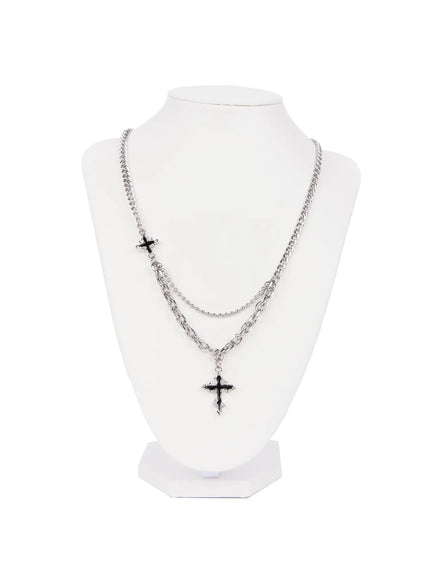 mens-double-layer-cross-necklace-il504 / Silver