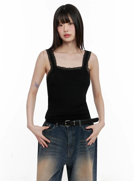 Lace-Trim Sleeveless Tank Top IL531