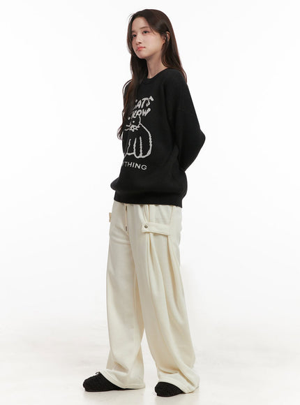 Cozy Pintuck Buttoned Wide-Leg Sweatpants IJ510