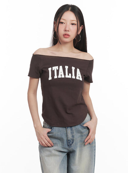 Italia Graphic Off-Shoulder Top IM528