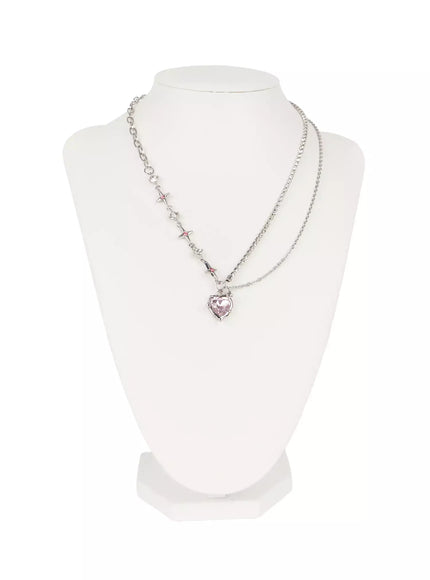 Double Chain Heart Pendant Necklace IO527