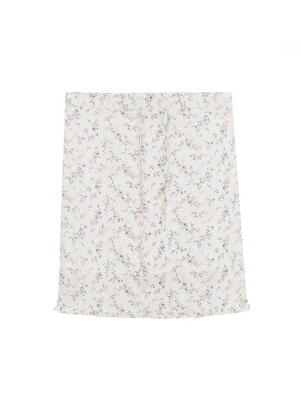 Floral Satin Ruffle Hem Midi Skirt IA527