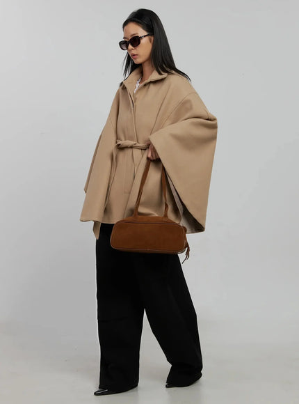 Tie Waist Cape Coat IJ509
