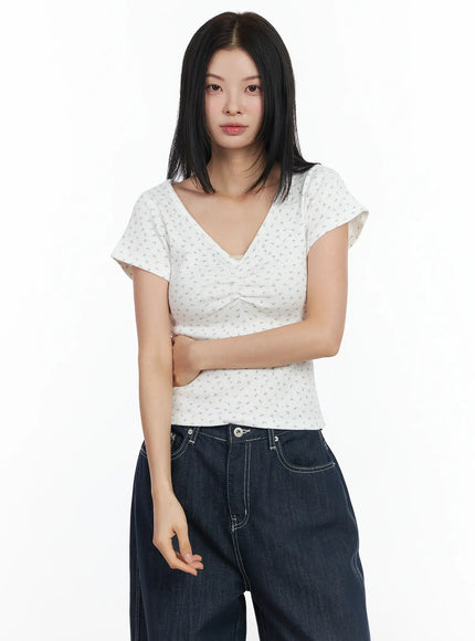 Floral Print V-Neck Tee IM524