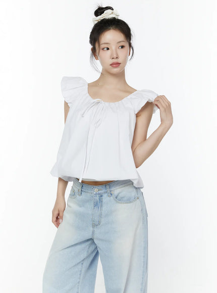 puff-sleeve-tie-front-blouse-iy511